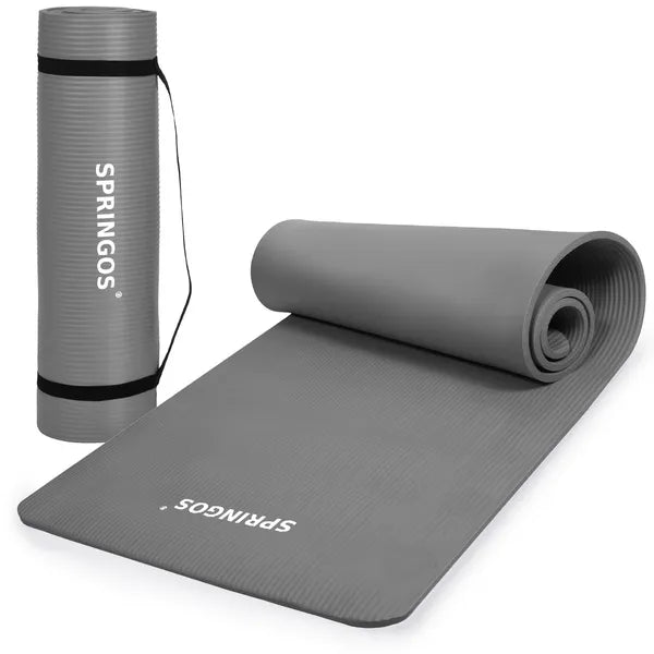 Springos NBR jógamatrac 183×61×1 cm, szürke, hordozópánttal
