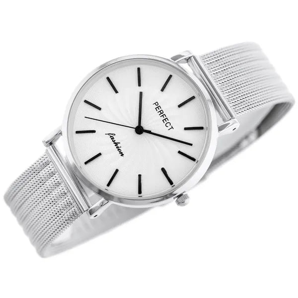 Női karóra ezüst hálós szíjjal, quartz, 36 mm, Perfect E334