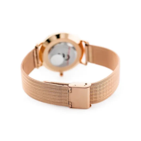 Női rosegold mesh karóra, 36 mm-es tok, ezüst számlap, japán quartz