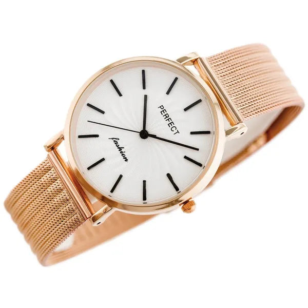 Női rosegold mesh karóra, 36 mm-es tok, ezüst számlap, japán quartz