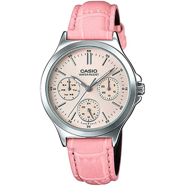 Casio LTP-V300L-4A női kvarc karóra, rózsaszín bőrszíj, 32 mm, díszdoboz