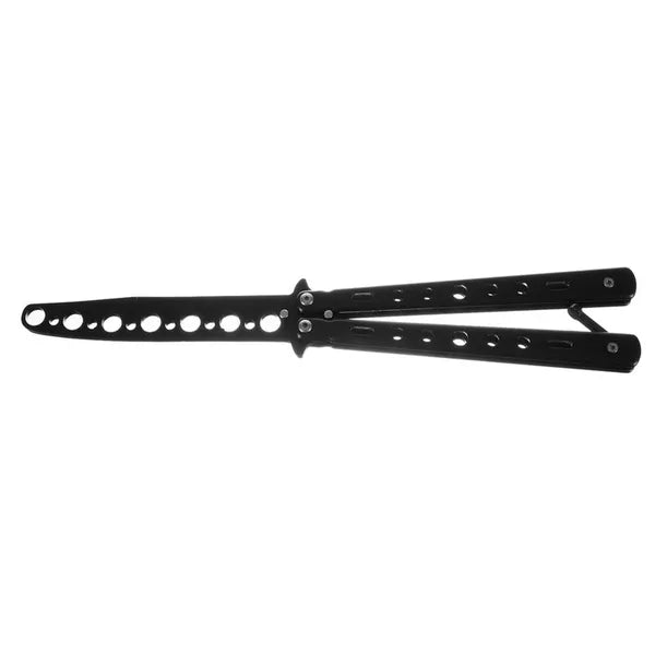 Fekete, tompa pengéjű alumínium balisong edzőkés, 22 cm