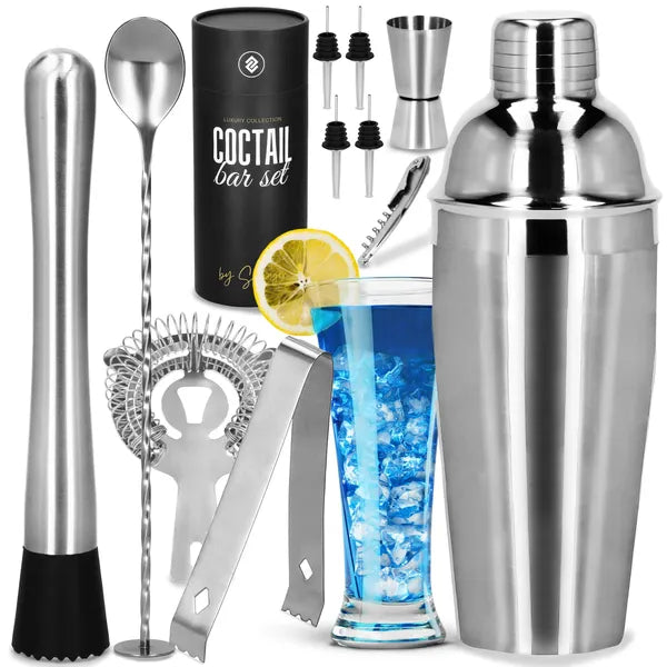 Koktél shaker szett 11 részes, 750 ml, rozsdamentes acél, szürke-fekete