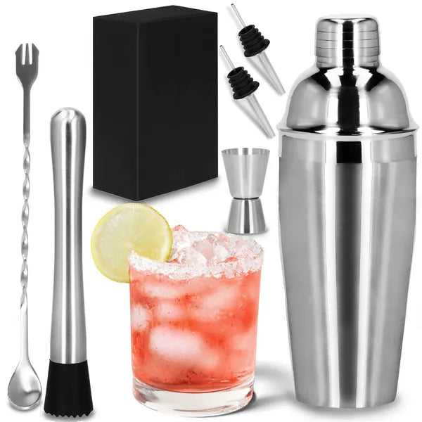 6 részes rozsdamentes acél bármixer készlet 750 ml shakerral, ezüst