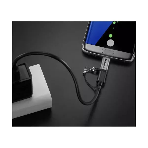 USB-C–micro USB 2.0 OTG adapter, alumínium ház, 480 Mbps, 2.1 A
