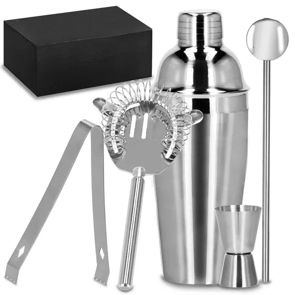 5 részes rozsdamentes acél koktél shaker szett, 750 ml, ezüst