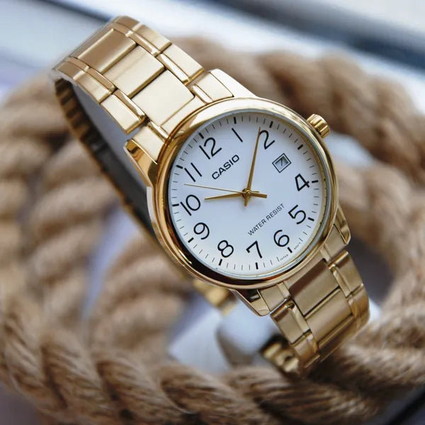 Casio MTP-V002G-7B2 arany férfi karóra, kvarc, acél szíj, 36 mm