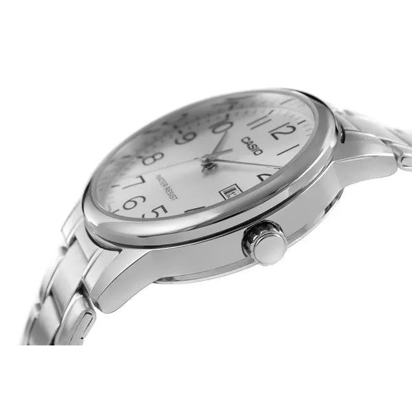 Casio MTP-V002D-7BUDF férfi karóra, rozsdamentes acél, ezüst, dátum, WR30