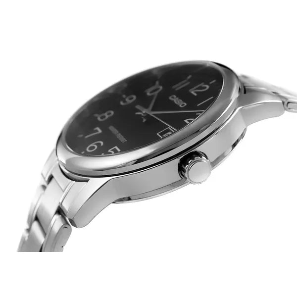 Casio férfi karóra MTP-V002D-1BUDF, acél szíj, fekete számlap, WR30