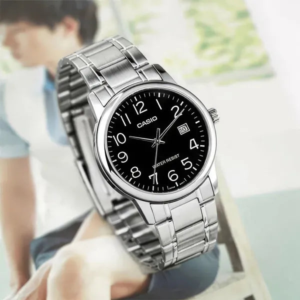 Casio férfi karóra MTP-V002D-1BUDF, acél szíj, fekete számlap, WR30