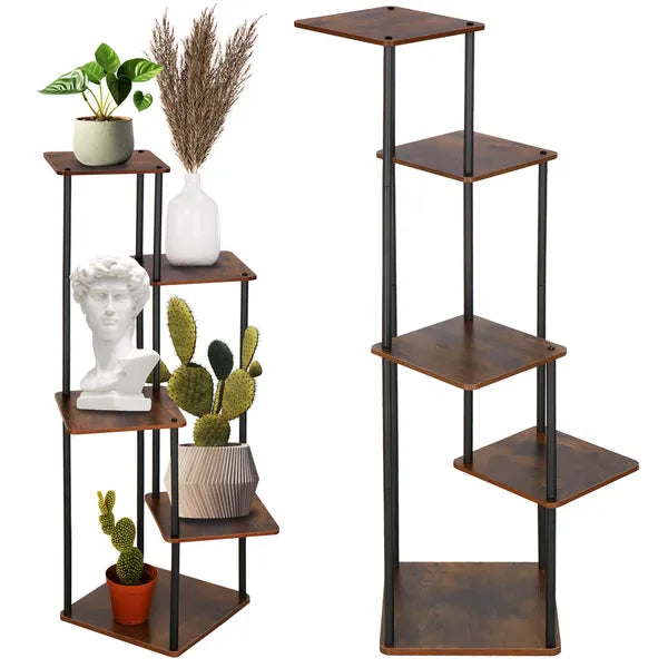 Fém virágtartó állvány, 5 szintes, 106 cm, fekete-barna