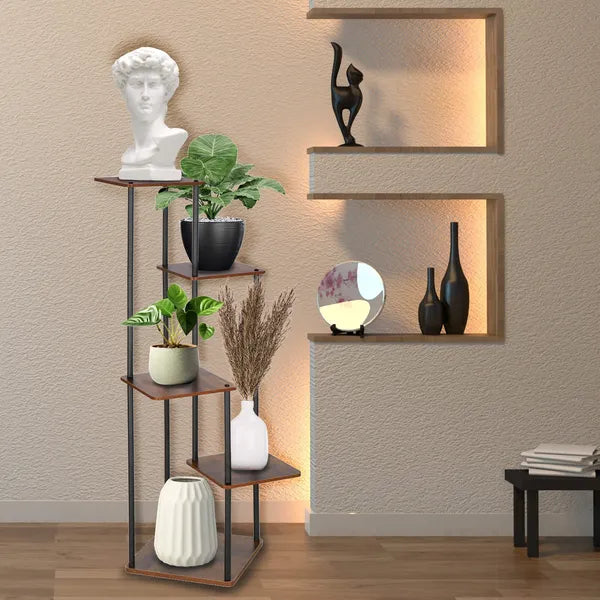Fém virágtartó állvány, 5 szintes, 106 cm, fekete-barna