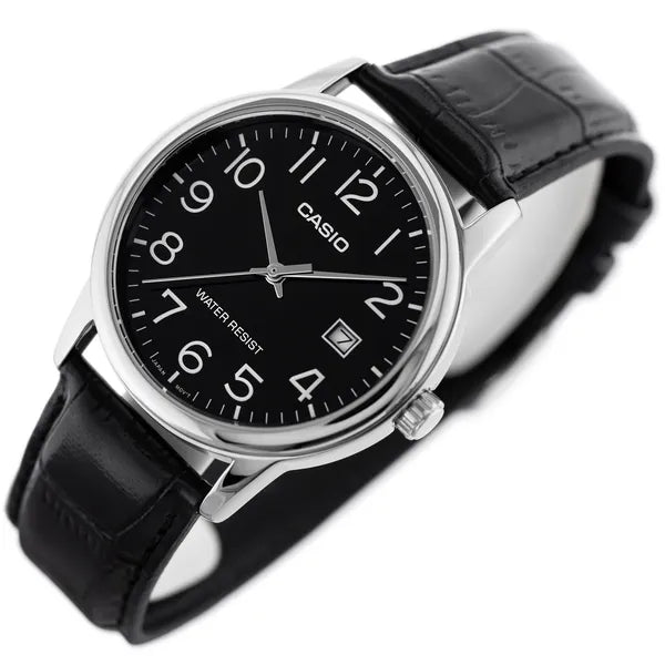 Casio férfi kvarc óra MTP-V002L-1BUDF, 44 mm, fekete számlap, bőrszíj