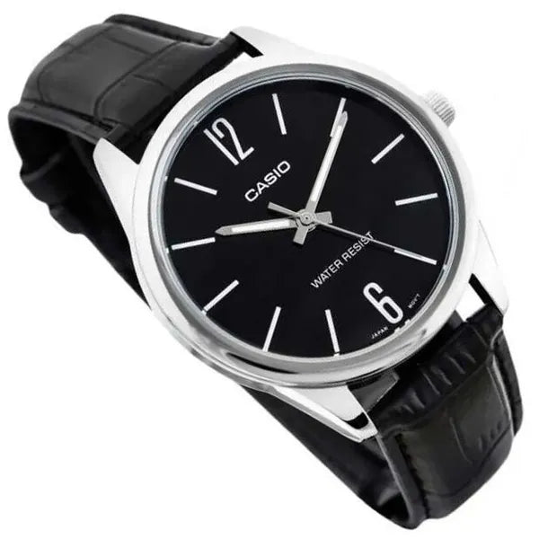 Casio MTP-V005L-1B4 férfi karóra, fekete számlap, bőr szíj, 40 mm, WR30