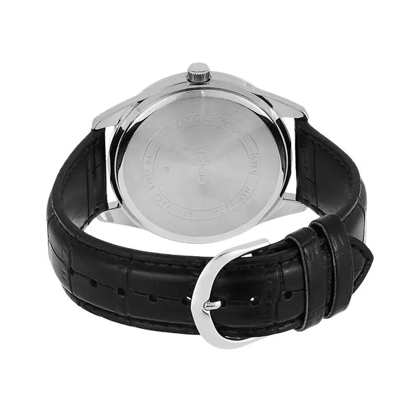 Casio MTP-V005L-1B4 férfi karóra, fekete számlap, bőr szíj, 40 mm, WR30