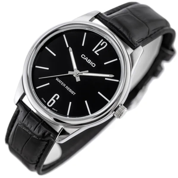 Casio MTP-V005L-1B4 férfi karóra, fekete számlap, bőr szíj, 40 mm, WR30