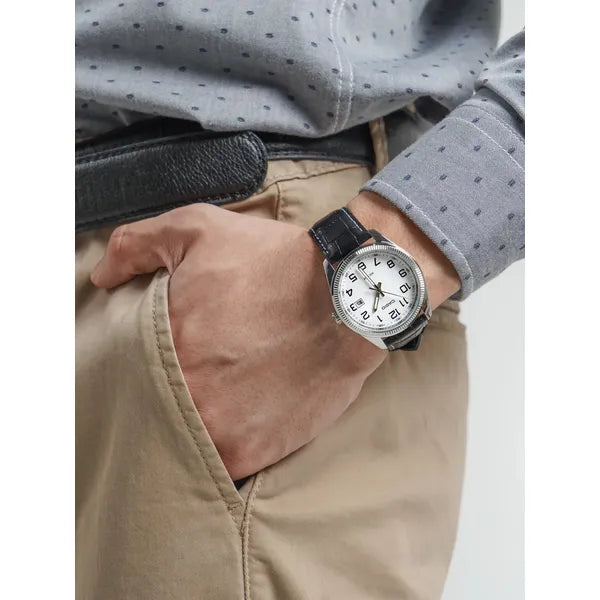 Casio MTP-1302PL-7B férfi karóra, bőr szíj, fehér számlap, WR50
