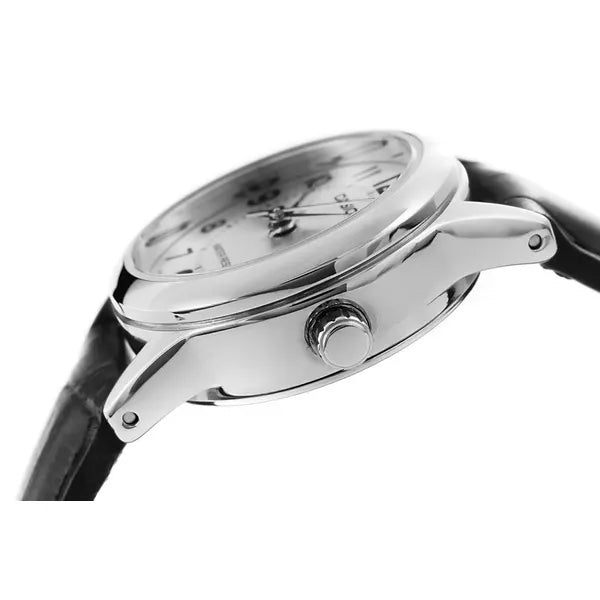 Casio női karóra LTP-V002L-7BUDF, fekete bőrszíj, ezüst számlap, 25 mm, WR30
