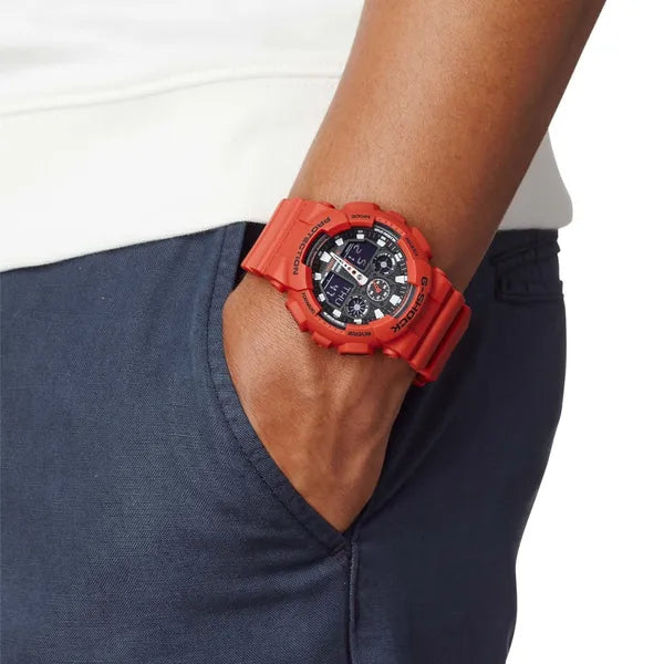 Casio G-Shock GA-100B-4AER férfi karóra, piros, 50 mm, WR200, analóg-digitális