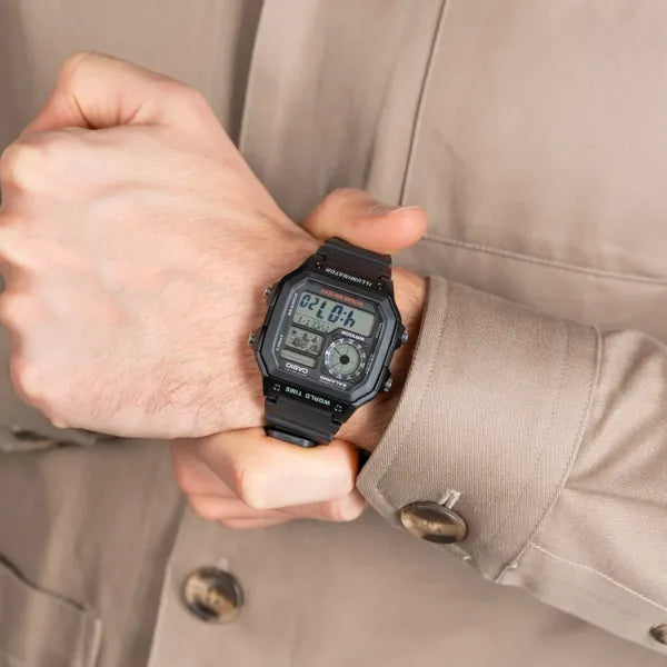 Casio AE-1200WH-1AVCF férfi digitális karóra, WR100, LED, műanyag szíj