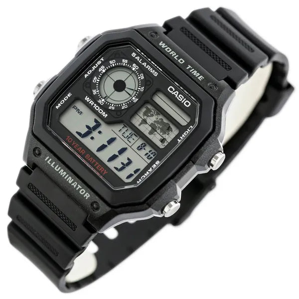 Casio AE-1200WH-1AVCF férfi digitális karóra, WR100, LED, műanyag szíj