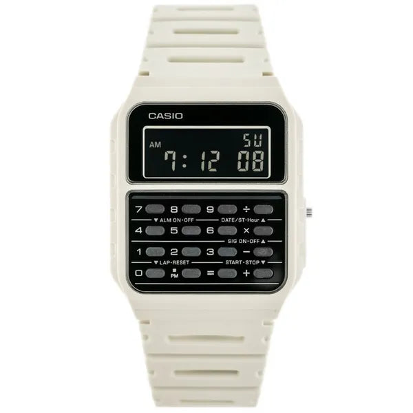 Casio Vintage CA-53WF-8B férfi digitális karóra kalkulátorral, fehér