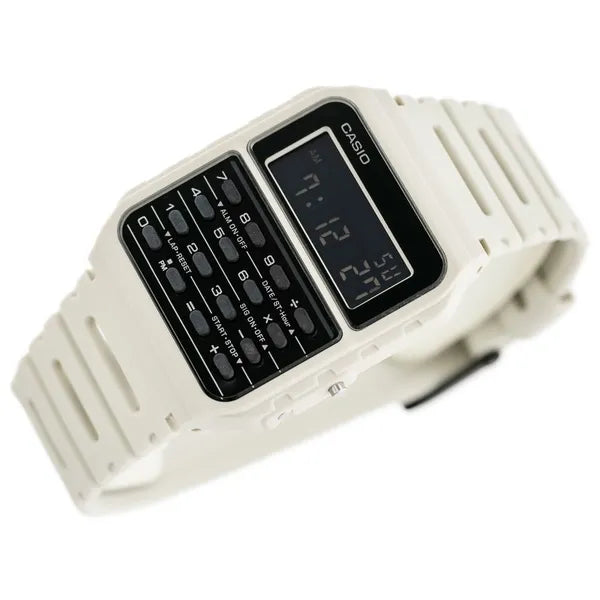 Casio Vintage CA-53WF-8B férfi digitális karóra kalkulátorral, fehér