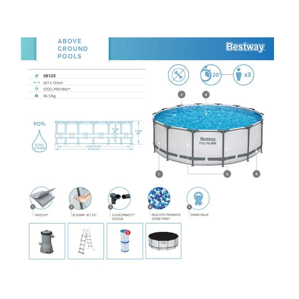 Bestway Steel Pro Max acélvázas kerti medence szett 427x122 cm 15232 l