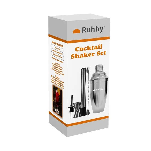 6 részes rozsdamentes acél koktélkészlet, 700 ml shakerrel, ezüst