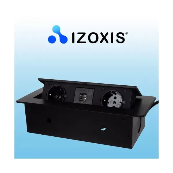 Süllyesztett fekete dupla aljzat USB-portokkal, 2x230V + 2xUSB, 1,9 m kábel