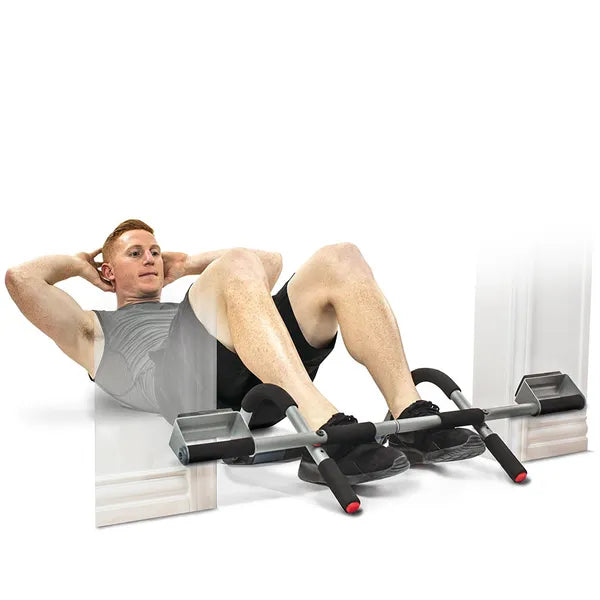 Ajtókeretre szerelhető húzódzkodó rúd, acél, 100 kg-ig, fekete/narancs