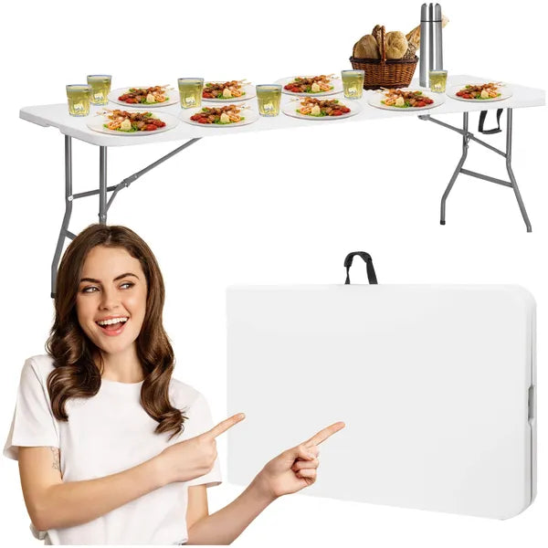 Összecsukható catering asztal 180×74 cm, HDPE, 150 kg teherbírás