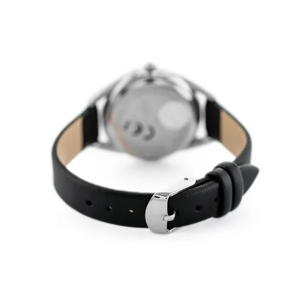 Női Perfect E347 karóra, quartz, bőr szíj, ezüst-fekete, 34 mm