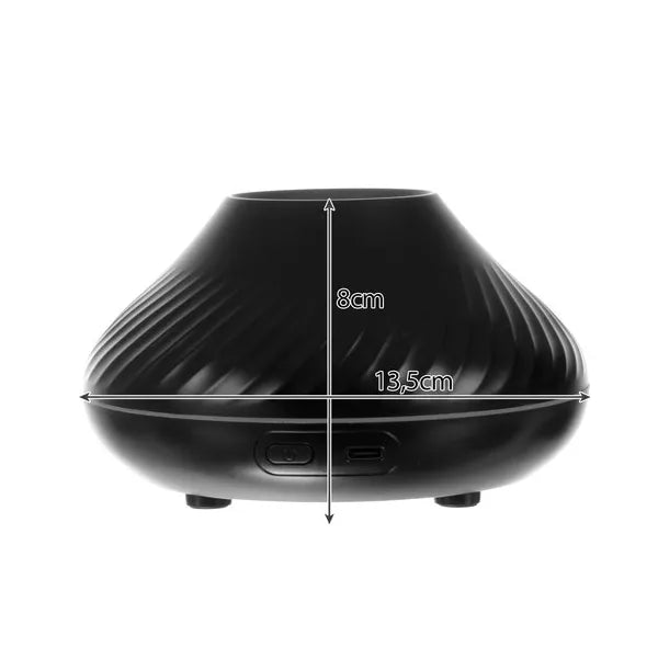 LED tűz-effektusos levegő párásító és illatdiffúzor, 130 ml, USB-C, fekete