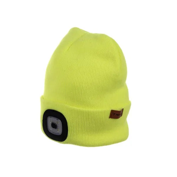 Neonsárga, USB-tölthető LED lámpás, kétrétegű téli sapka, uniszex