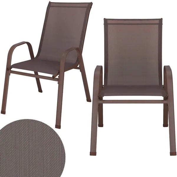 Barna textilén kerti szék, acél vázzal, 2 db, 92×53×72 cm, 120 kg teherbírás