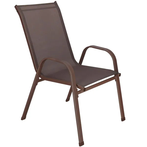 Barna textilén kerti szék, acél vázzal, 2 db, 92×53×72 cm, 120 kg teherbírás