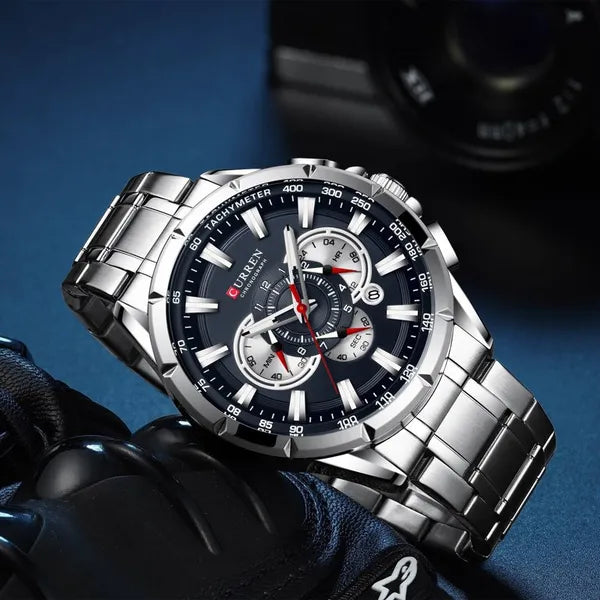 Curren 8363 férfi kronográf karóra 42 mm, kék számlap, ezüst szíj