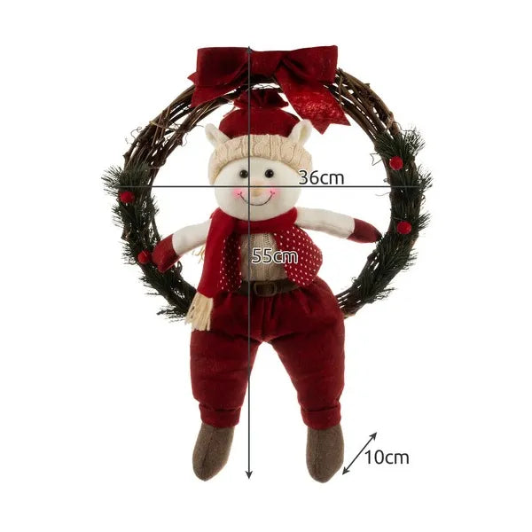 36 cm ajtódísz karácsonyi koszorú Elf figurával, piros-zöld