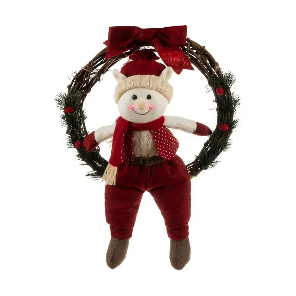 36 cm ajtódísz karácsonyi koszorú Elf figurával, piros-zöld