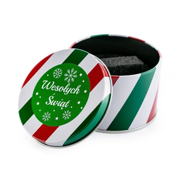 Fém karóra ajándékdoboz, zöld–fehér–piros, 9×6 cm