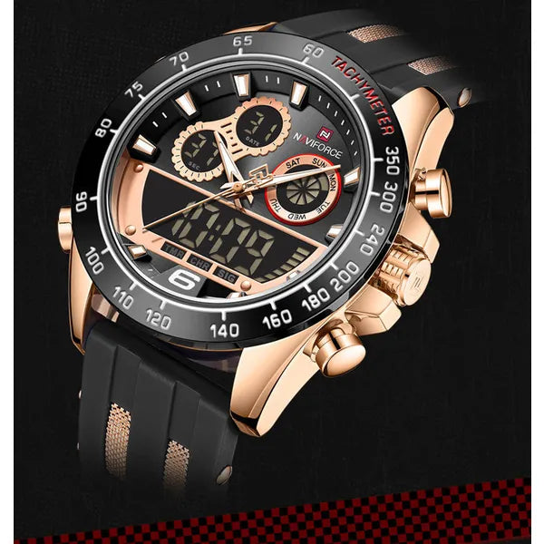 NAVIFORCE férfi karóra NF9188T, fekete-rosegold, szilikon szíj, WR30