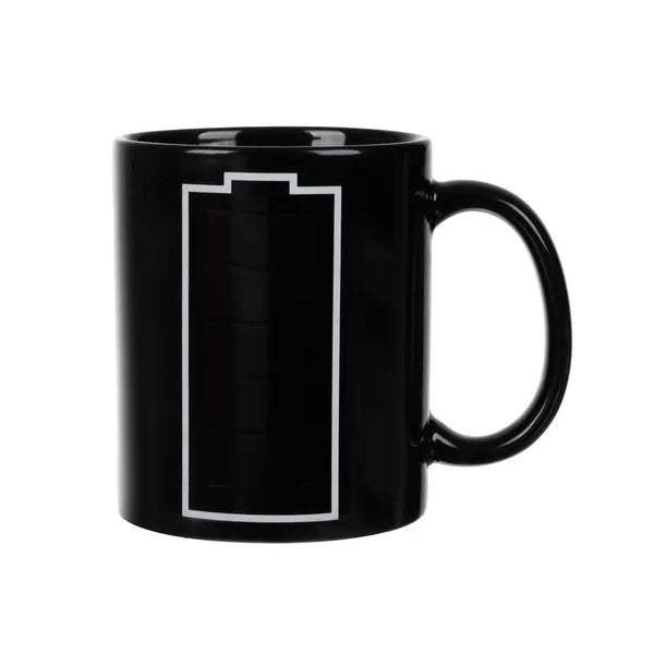 Hőre változó bögre, akkumulátor mintával, 330 ml, fekete kerámia