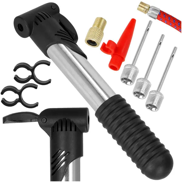 Teleszkópos kézipumpa szett 20,5–32,5 cm, adapterekkel, fekete/ezüst