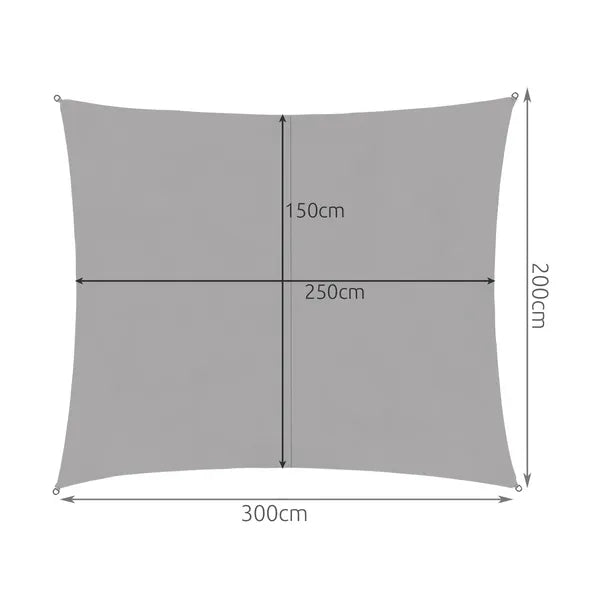 Vízálló napvitorla 3×2 m, szürke, UV-szűrős poliészter 120 g/m²