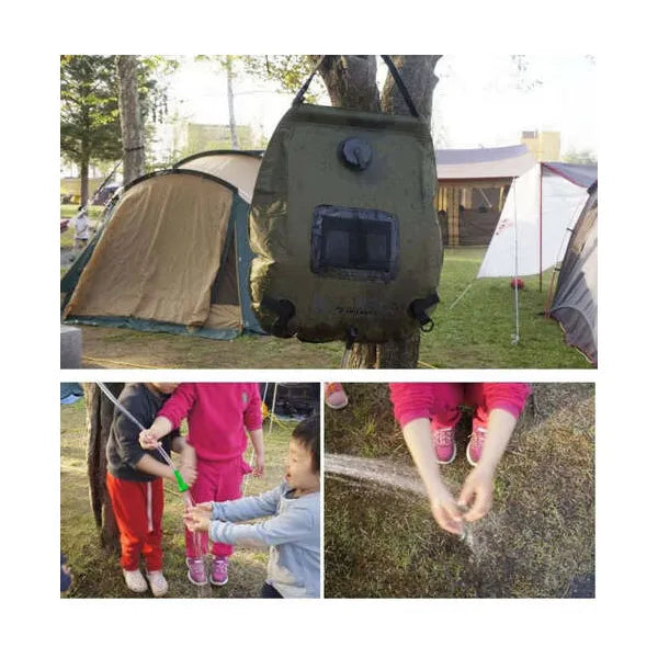 Napelemes kemping zuhany 20 l-es víztartállyal és hőmérővel