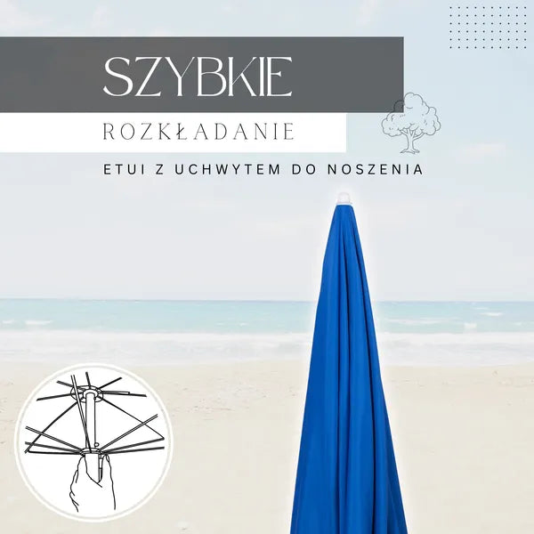 Strand napernyő 240 cm, sötétkék-ezüst, dönthető, hordtáskával