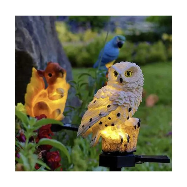 Napelemes bagoly kerti lámpa, IP44, meleg fehér LED, 44 cm
