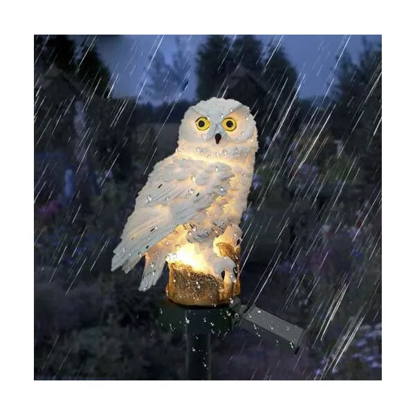 Napelemes bagoly kerti lámpa, IP44, meleg fehér LED, 44 cm