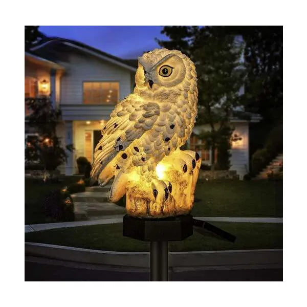 Napelemes bagoly kerti lámpa, IP44, meleg fehér LED, 44 cm